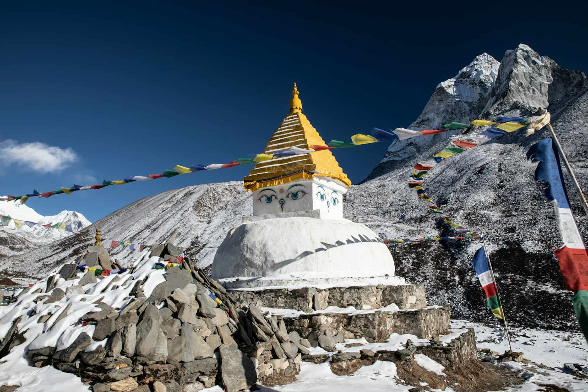 Stupa with Prayer Flags in the Himalayas, Nepal